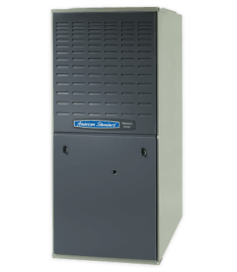 A gray Gold 80V gas furnace unit with blue American standard logo on the front.