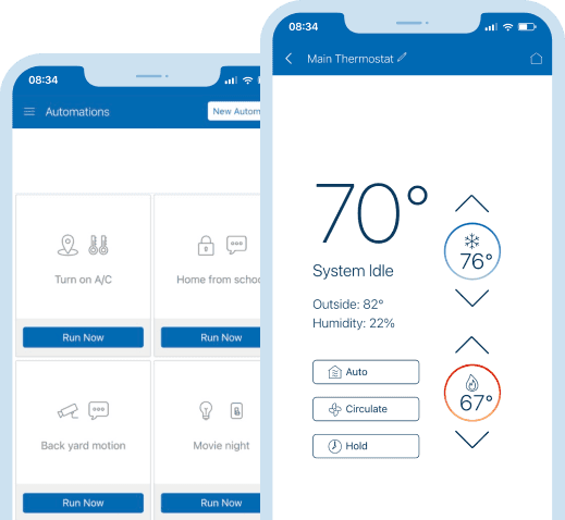 A pair of smart phones displaying the ASA home app.