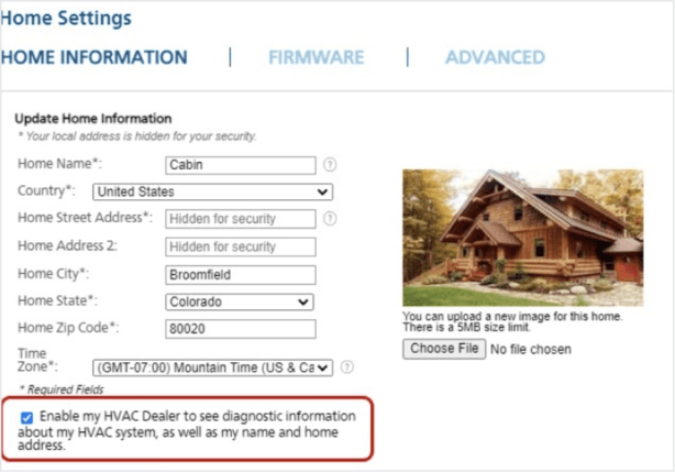 A red box highlights where to enable diagnostics with your HVAC dealer.